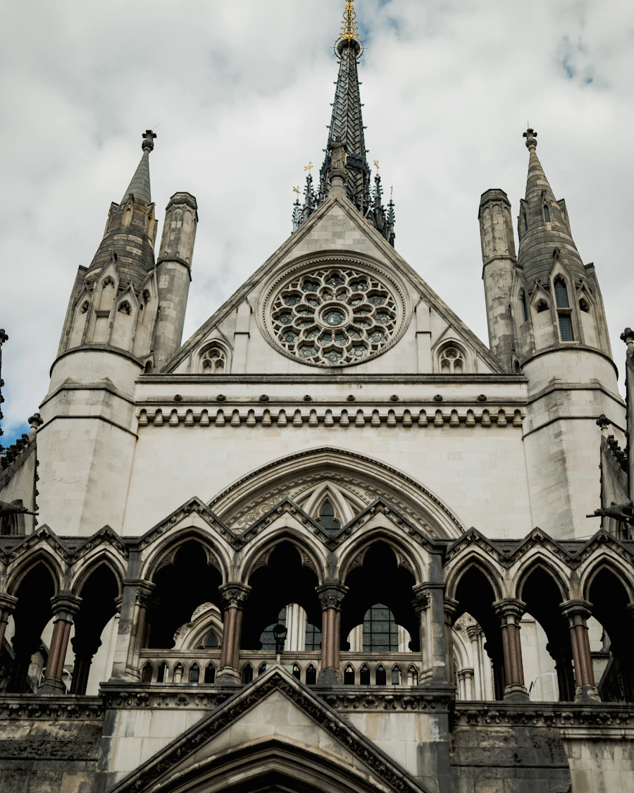 The gothic arcade of the Royal Courts of Justice, London