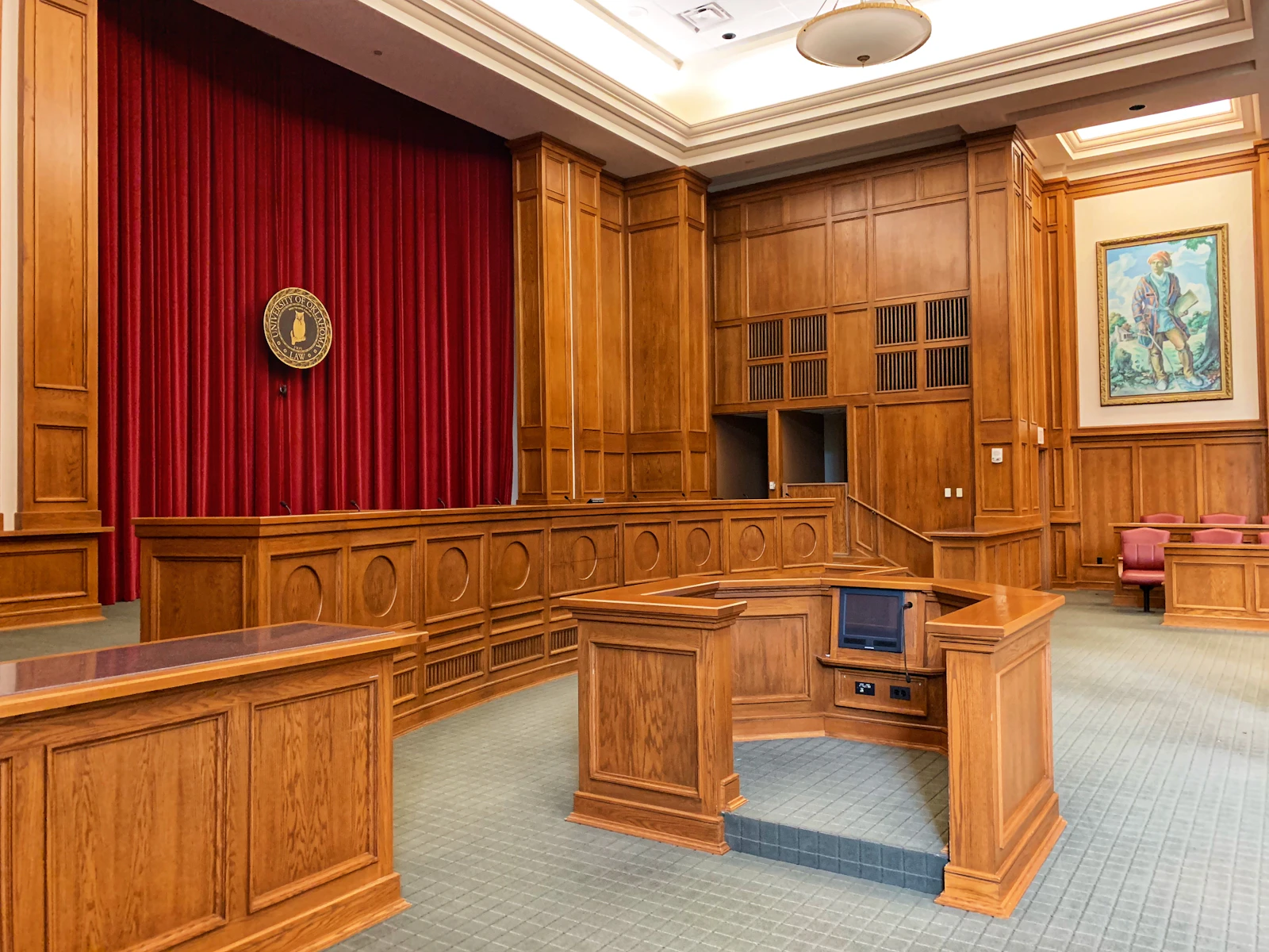 Courtroom interior with wood panelling
