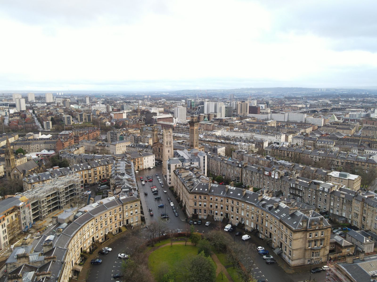 Aerial view across Glasgow city centre