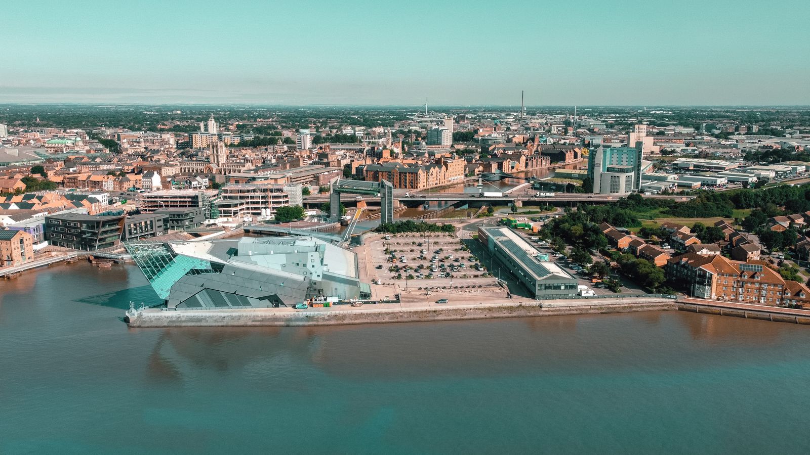 Aerial view of Kingston upon Hull and its waterfront