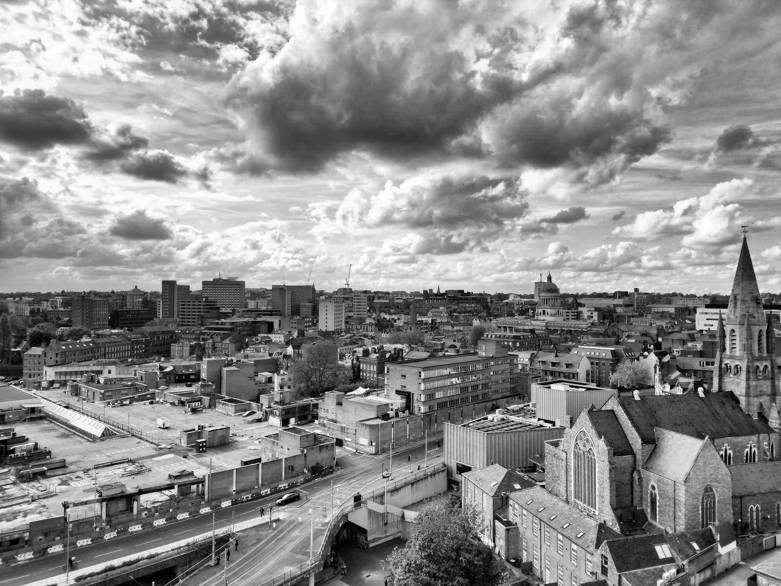 Aerial view of Nottingham cityscape