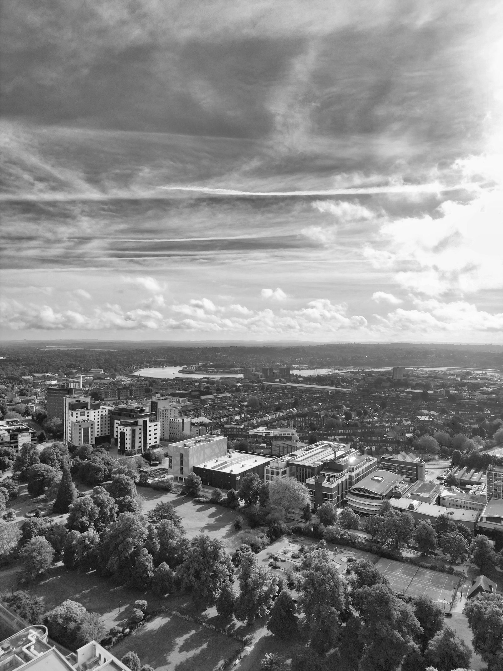 Aerial view of Southampton skyline