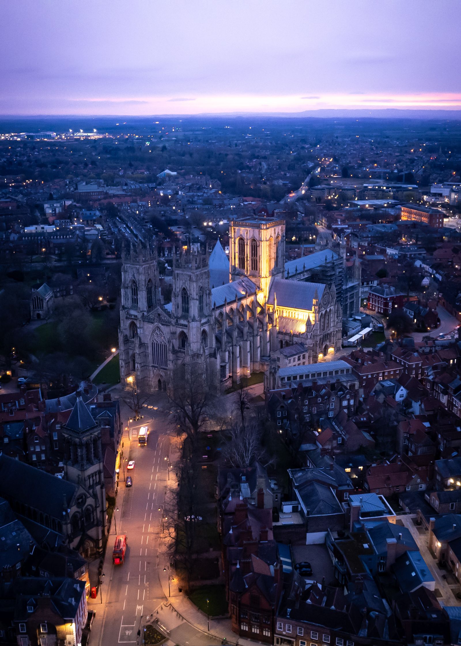 Aerial view of York Minster and the surrounding cityscape