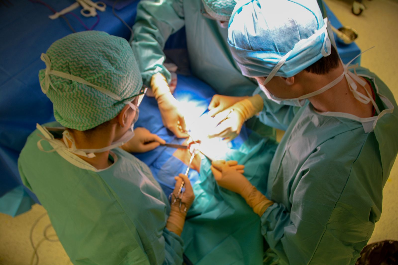 Surgeons operating in a hospital theatre, the practice transplant surgery expert witnesses examine